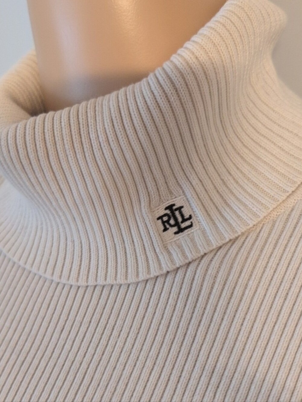 Lauren Ralph Lauren Black Ivory Colorblock Ribbed Turtleneck Sweater Large - Picture 5 of 14